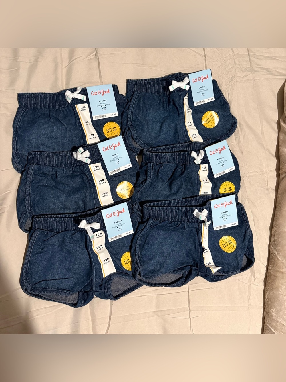 Cat & Jack Bundle of 6 Pairs of Baby Shorts, NWT, Size 12M